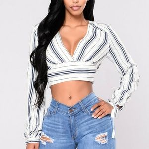 Sexy blue and white striped blouse new
