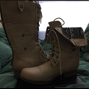 Bone/Nude Faux Leather Combat Boots