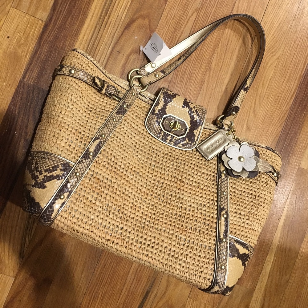 COACH Python Straw Natalie Tote w/ Zebra Interior