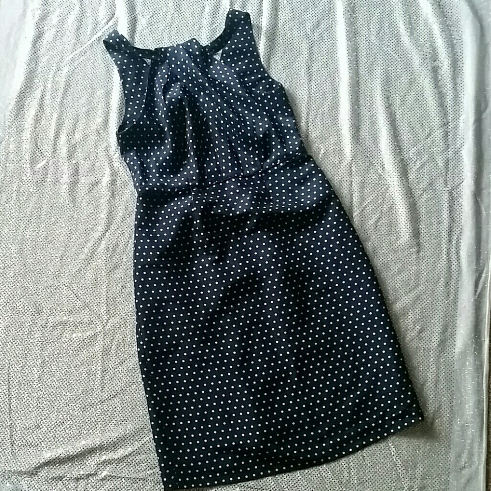 J Crew Halter Dress Navy Blue White Dots Silk