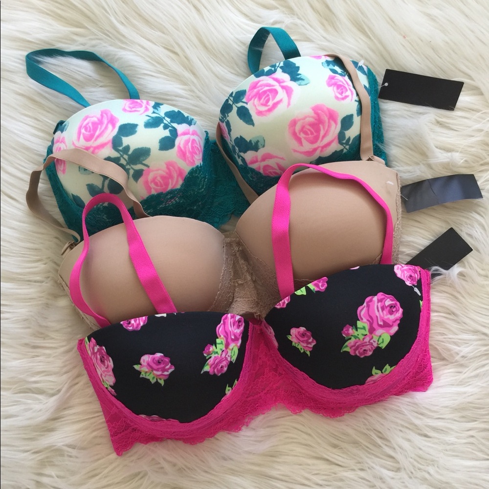 3 Size 40D Gel Padded Strapless Push-up Bras
