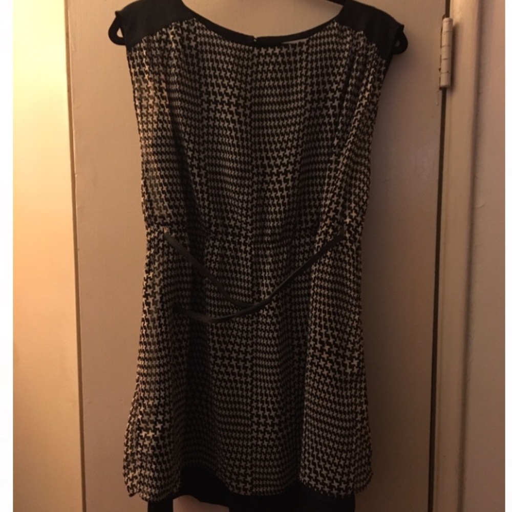 Houndstooth pattern dress.