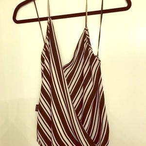 Black and white stripe halter, low back.