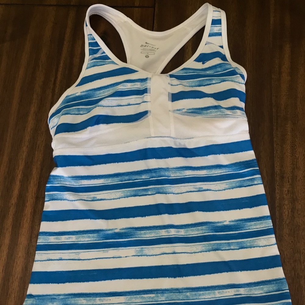 Nike Women's Dri-Fit Blue and White Tank Top Sz M