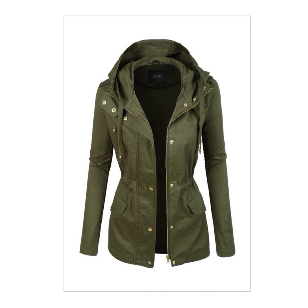 1 LEFT‼️Hooded Olive Utility Jacket - Picture 3 of 3
