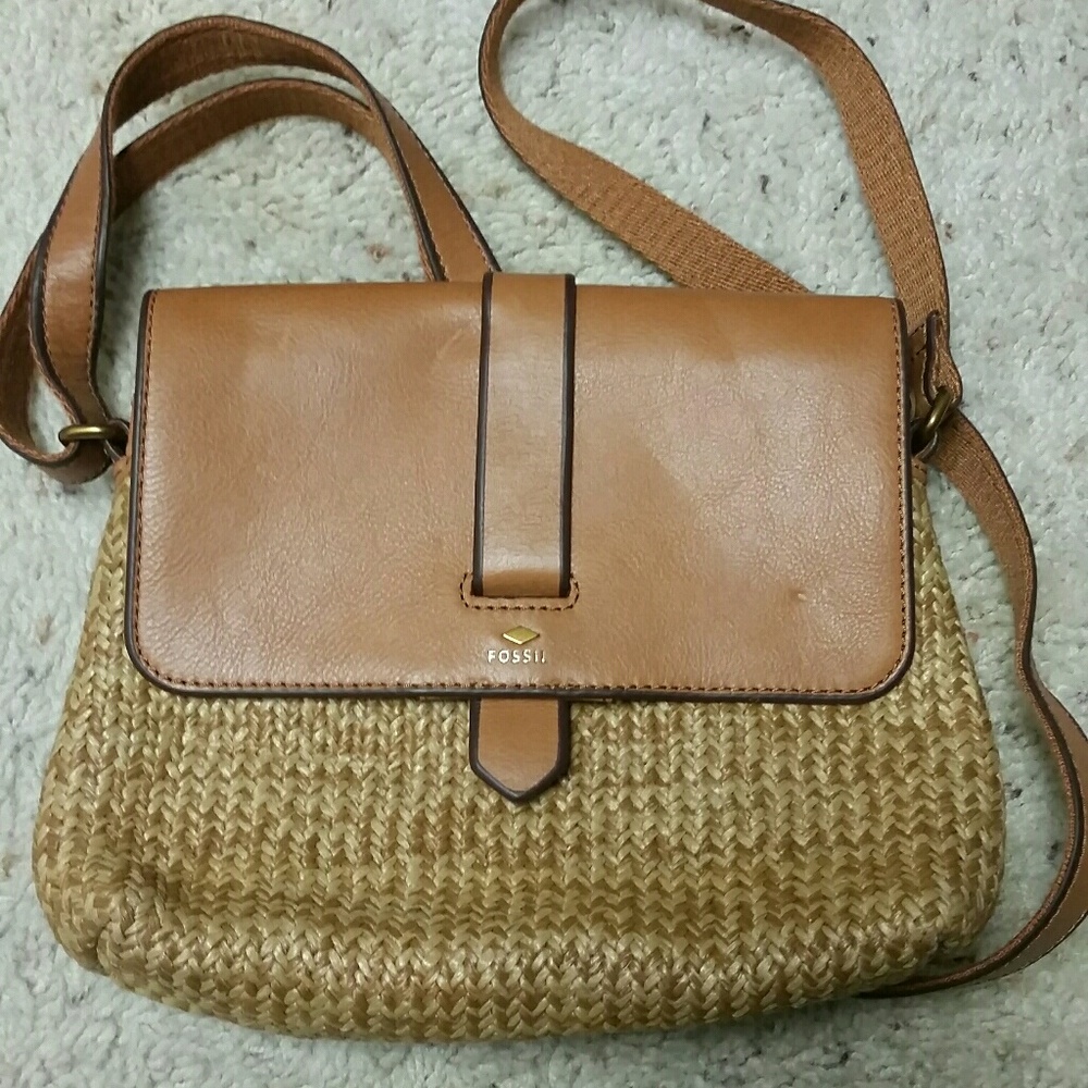Fossil straw and leather bag