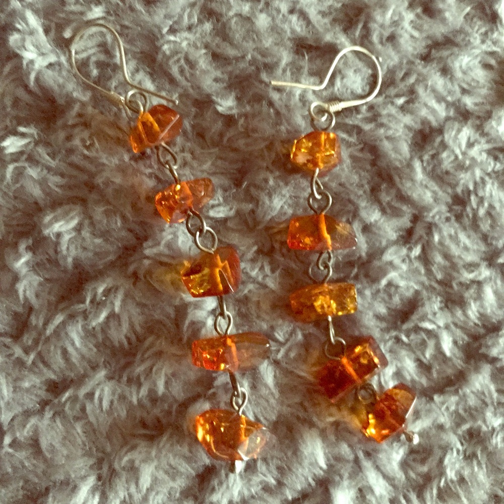 Dangle Earrings with Amber