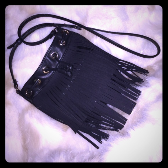 Deux Lux Handbags - Deux Lux - black fringe bucket bag- EUC