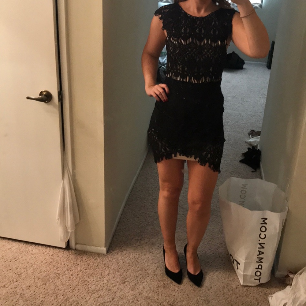Black lace mini dress - read description.