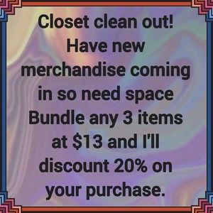 Closet clean out on 3+ items of $13 get 20% off
