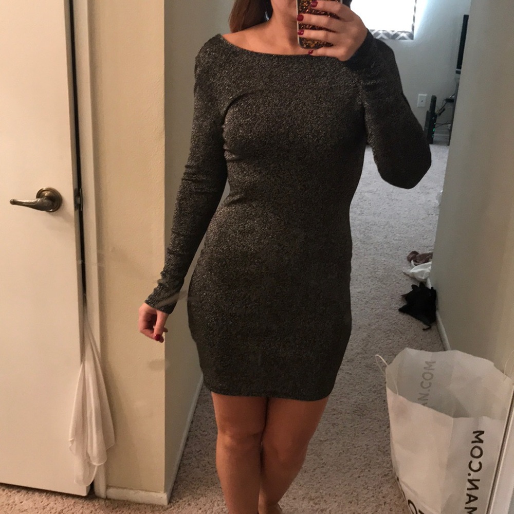 Gray glitter body-con dress.