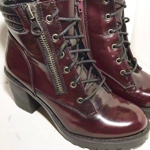 Chunky Burgundy Red Lace Up Boots