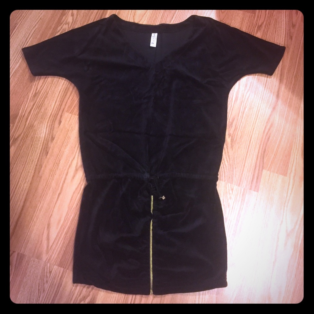 Black velvet drop waist dress