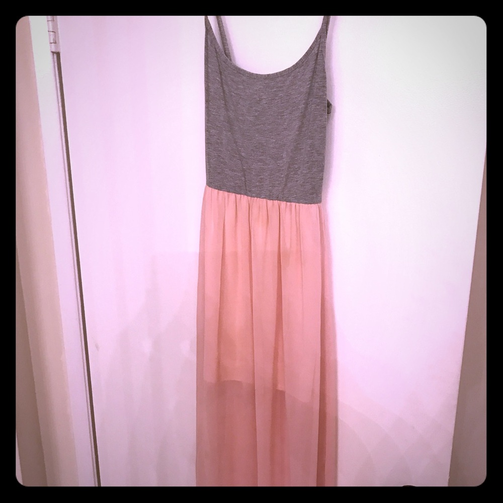 Heather gray and pink flowy maxi.