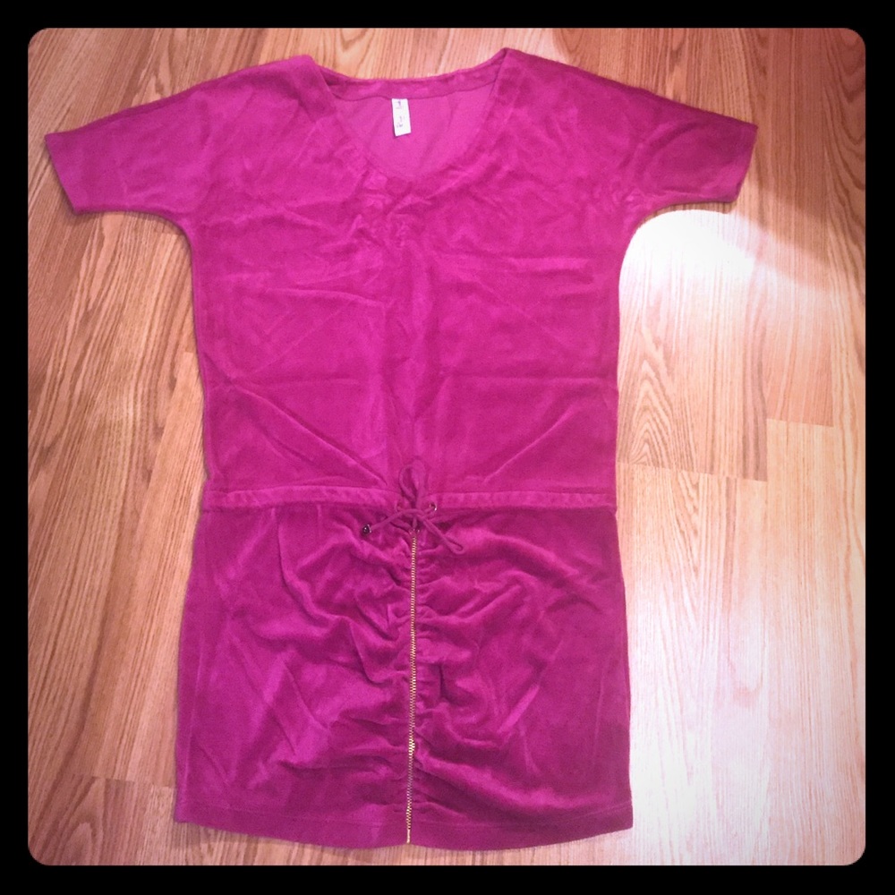 Pink velvet drop waist dress