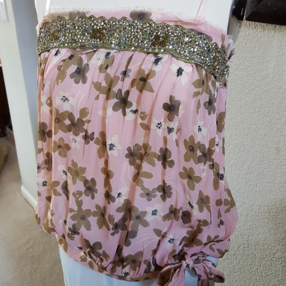 Boho chic beaded raw edge tie waist cami - Picture 1 of 7