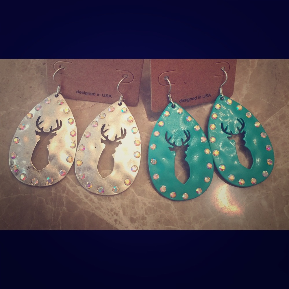 Buck deer metal teardrop earrings bundle