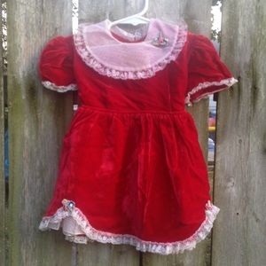 Vintage Floral Red Velvet Holiday Birthday Dress