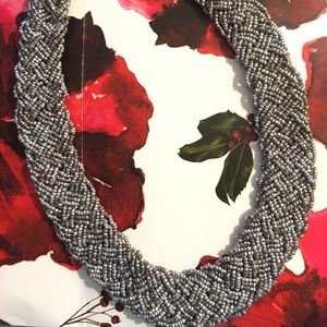 Beaded Macrame Necklace -Silver & Gray
