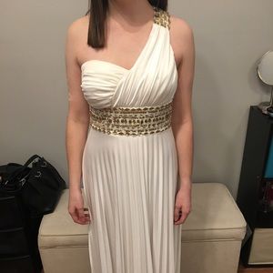 Cream/Gold Jewel Long Dress (WORN ONCE) Prom, Ball
