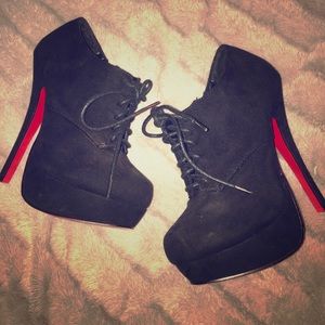 Lace up velvet booties