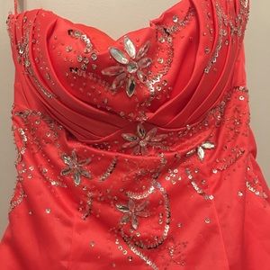 Coral Long Dress w/silver sequins (WORN ONCE)