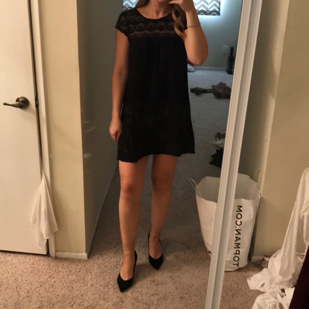 Black mini Tunic dress. Lace top