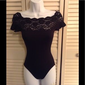 So Danca adult XS Black Lace leotard boat neck