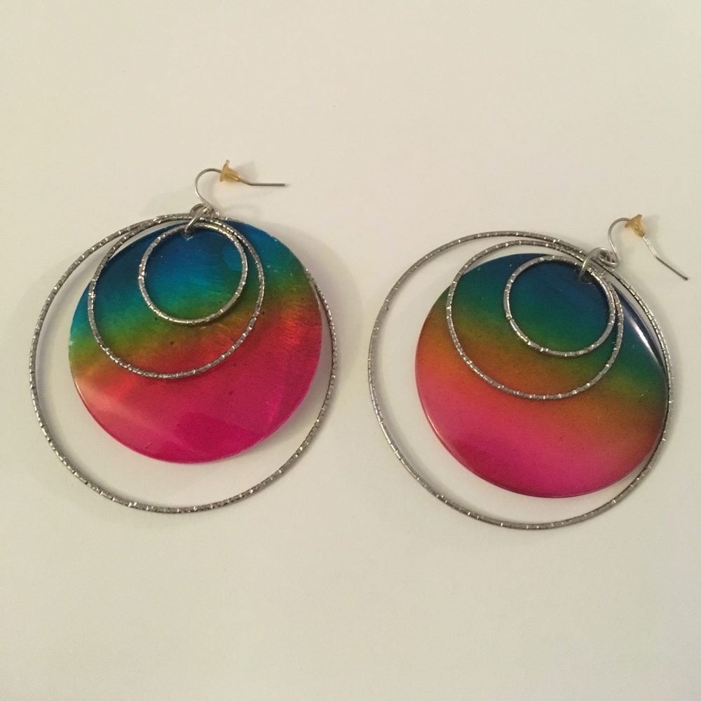 Multi color hanging hoop earrings
