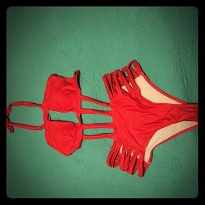 Red Hollowed One-Piece Bathingsuite