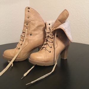Tan heeled boots, two styles in one
