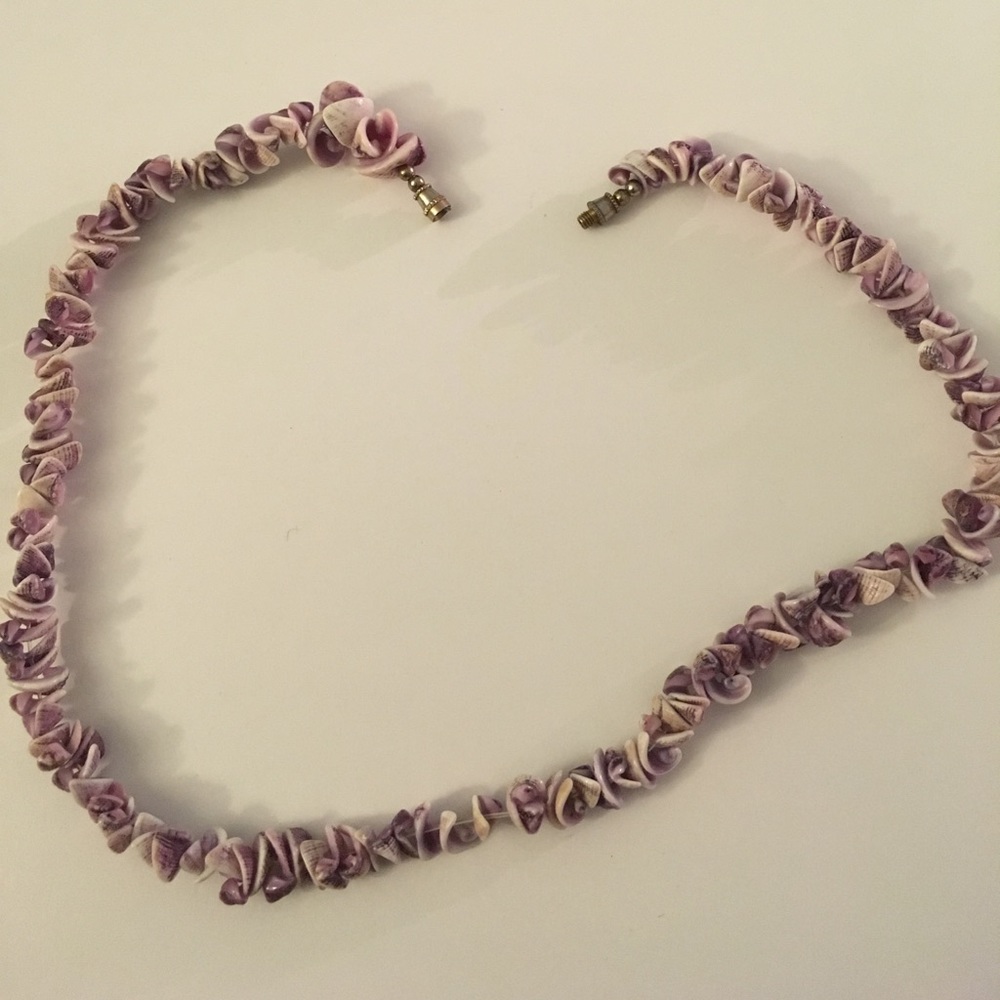 Purple mini sea shell necklace twist clasp
