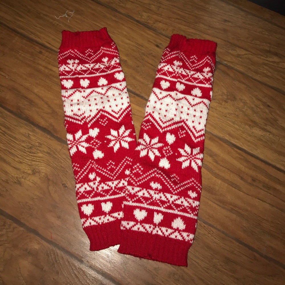 Red and white leg warmers