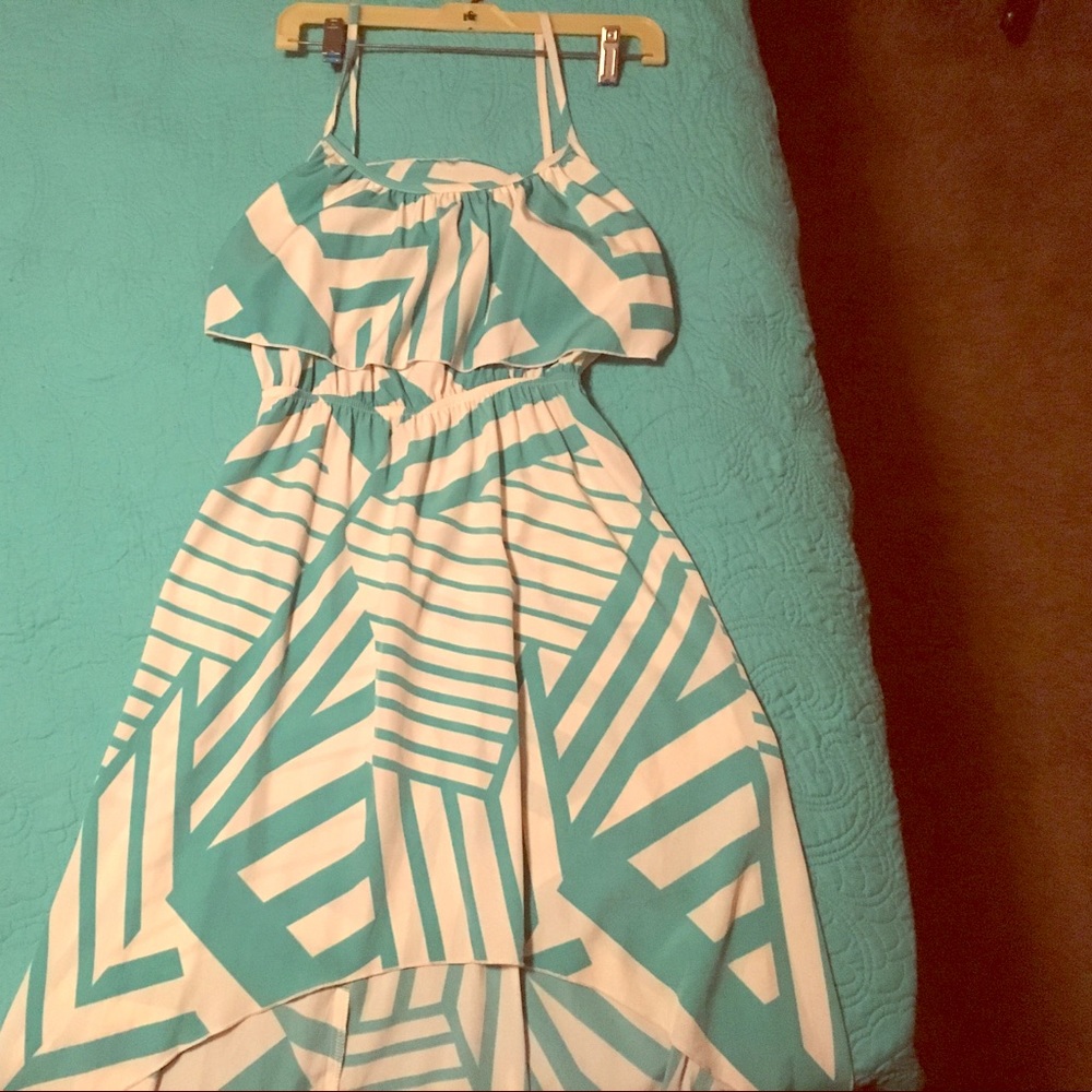 Turquoise stripped long back-short front dress