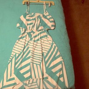 Turquoise stripped long back-short front dress