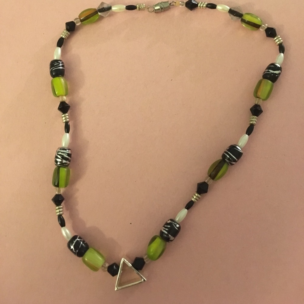Green and black beaded necklace