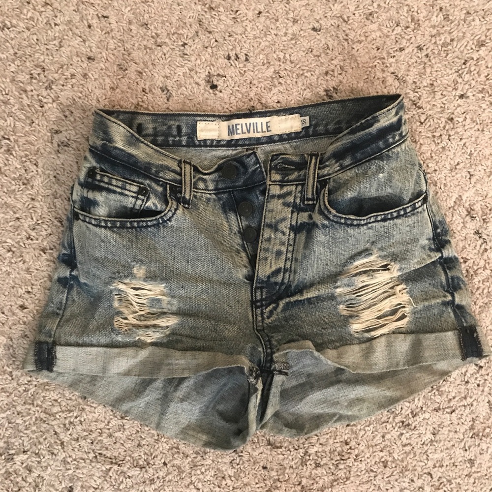 Brandy Melville mid-rise (at belly button) shorts.