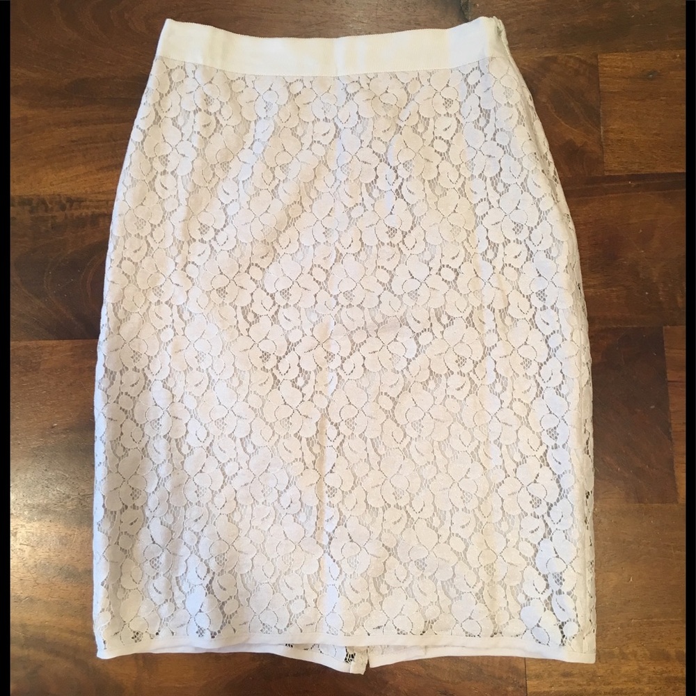 Cream/Gold Lace Pencil Skirt