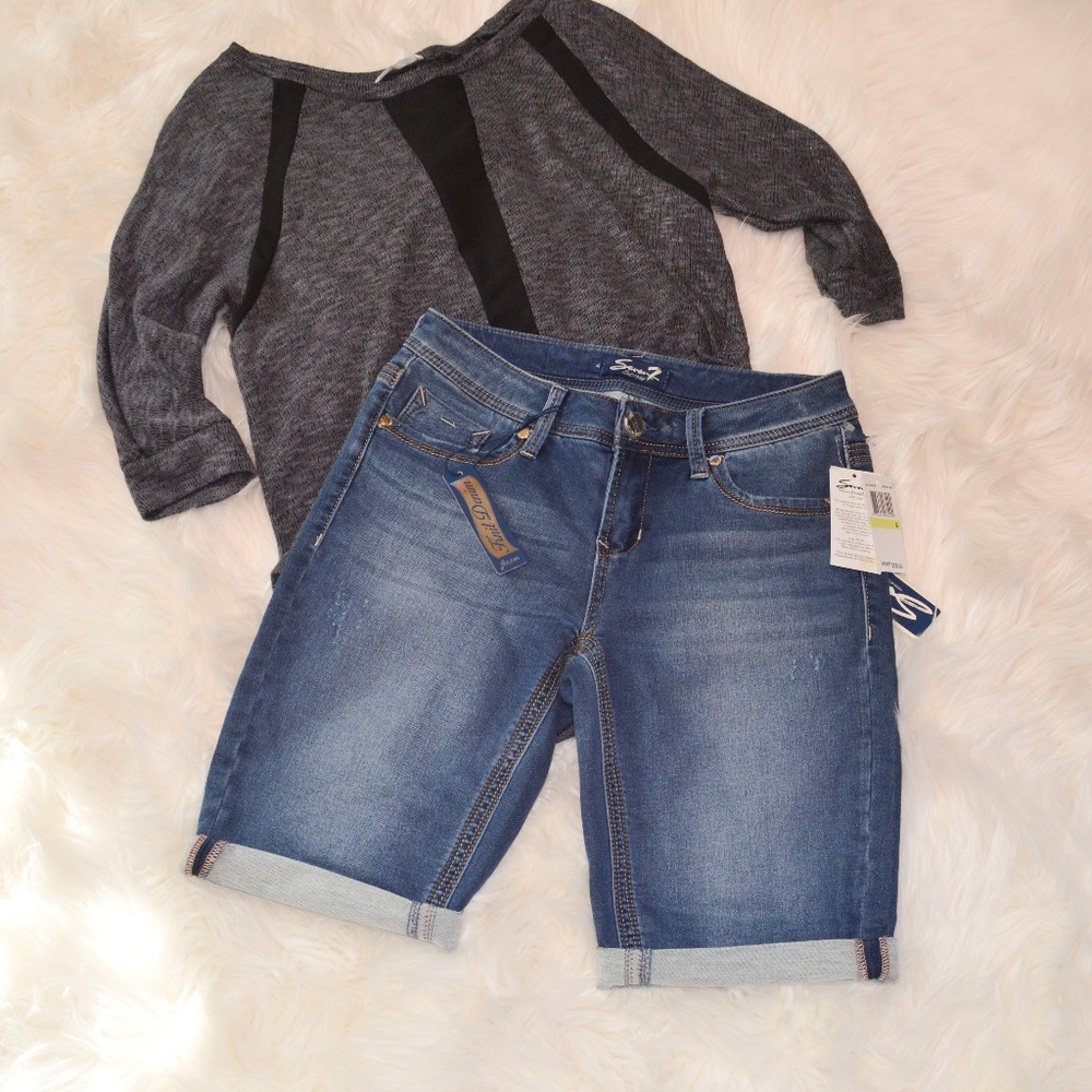 SEVEN7 Double Roll Sprint Blue Denim Bermuda Shorts NWT - Picture 2 of 8