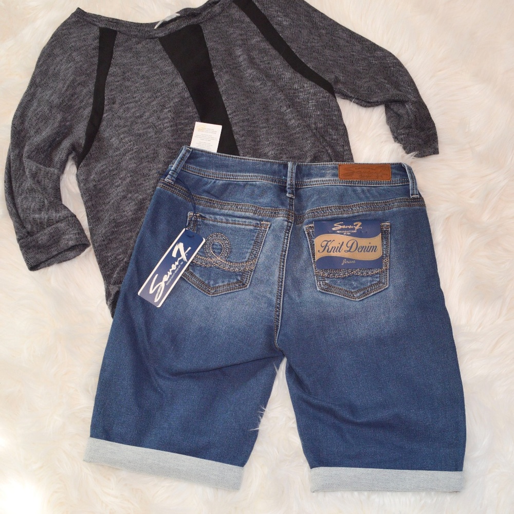 SEVEN7 Double Roll Sprint Blue Denim Bermuda Shorts NWT - Picture 4 of 8