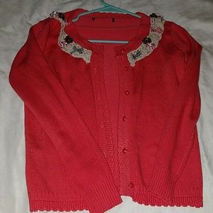 Modcloth crochet, ruffled, embroidered cardigan