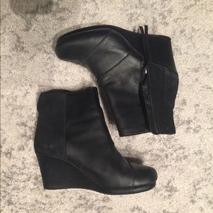 TOMS black vegan leather booties/wedges
