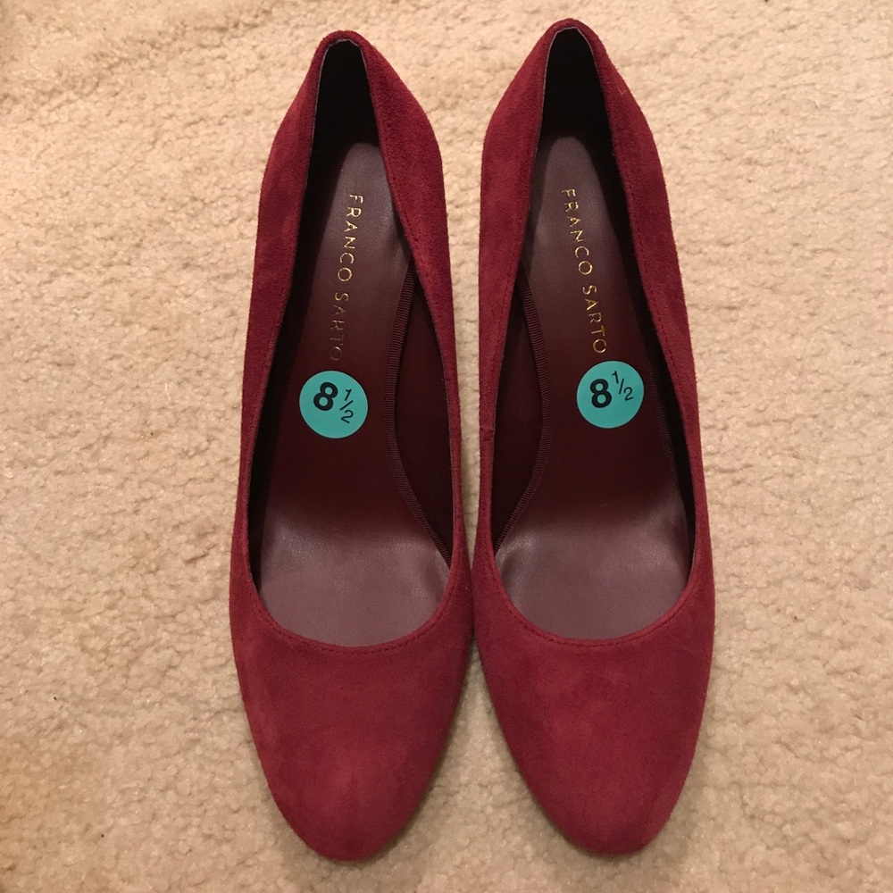 New Burgundy pumps with a wood designed heel!