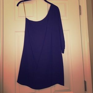 One shoulder navy blue mini dress