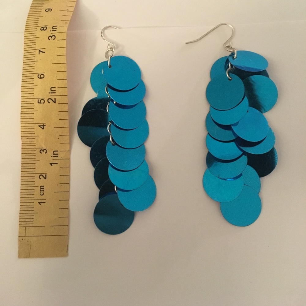 Shiny blue sequin hanging earrings