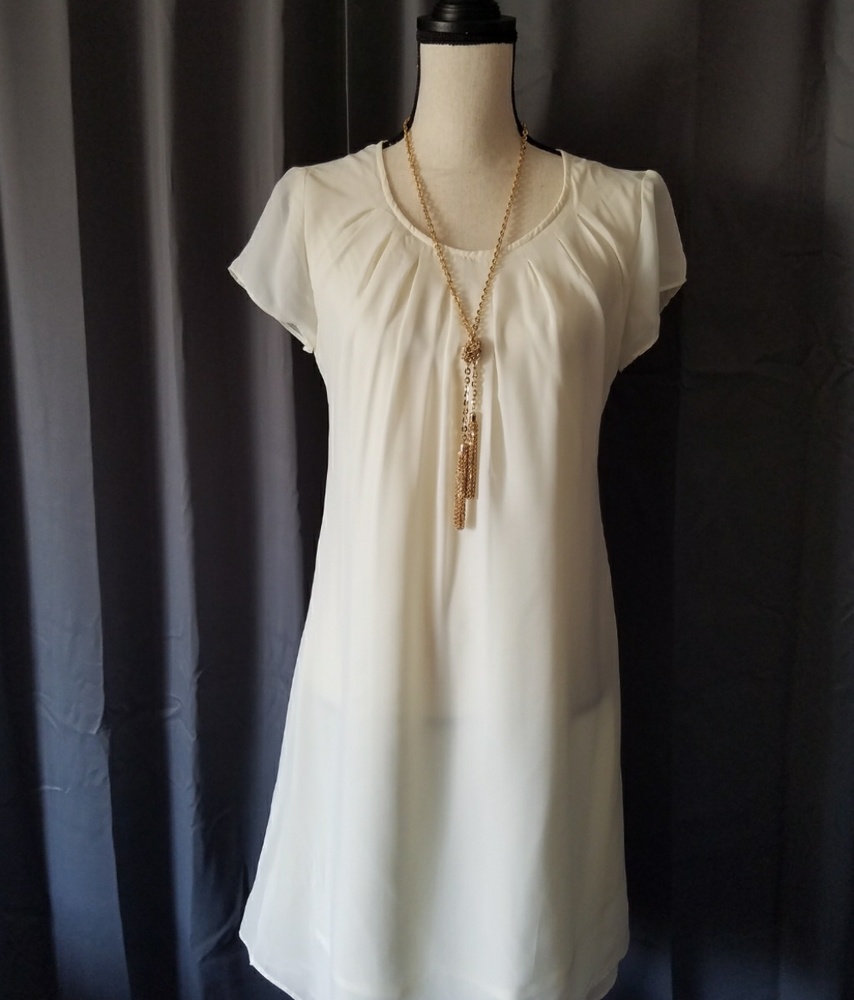 PLAIN PLEADED SEMI SHEER DRESS