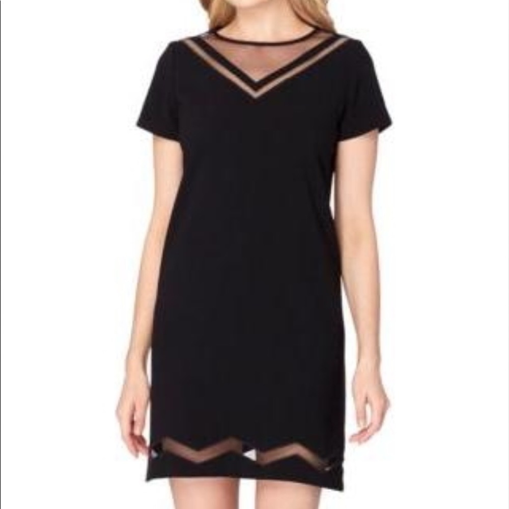 Tahari ASL Crepe And Mesh Illusion Shift Dress!