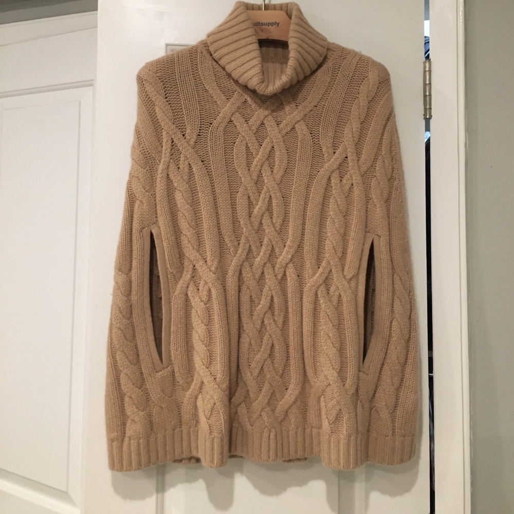 100% cashmere cable knit sweater cape