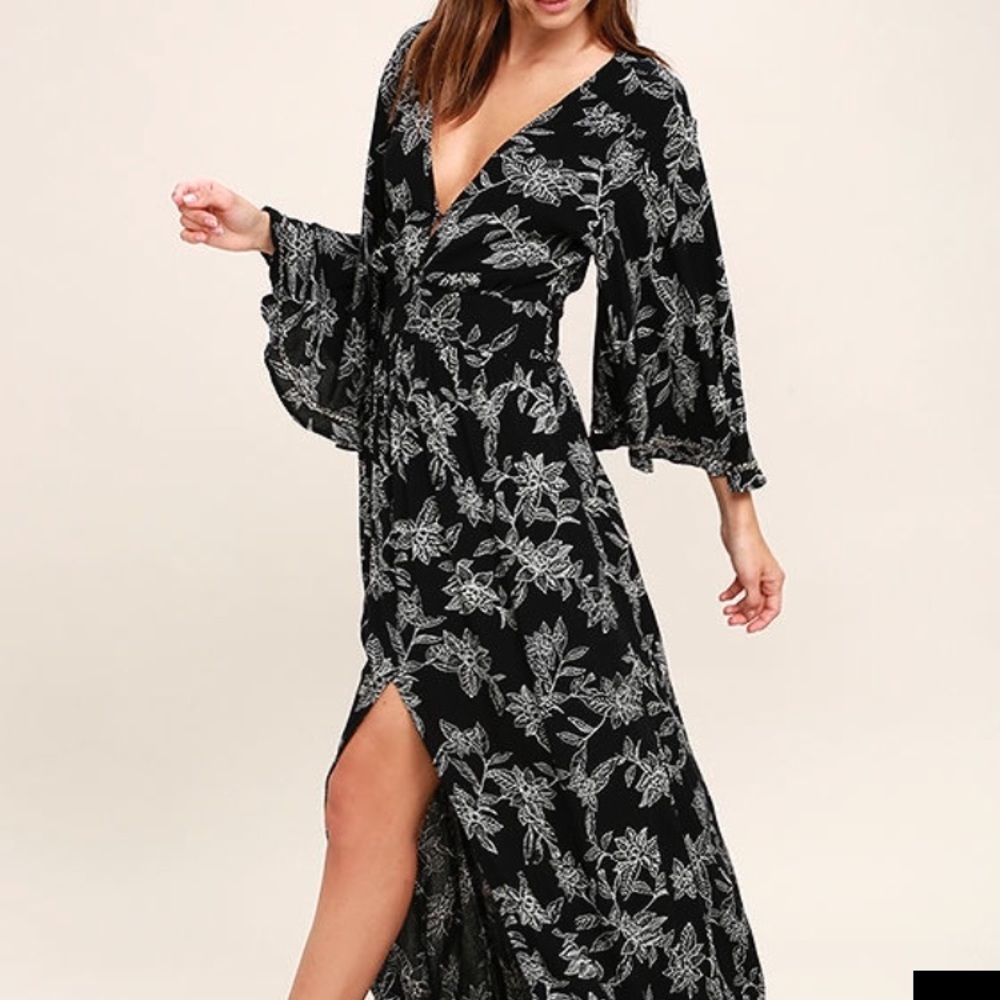 Vortex black floral print maxi dress