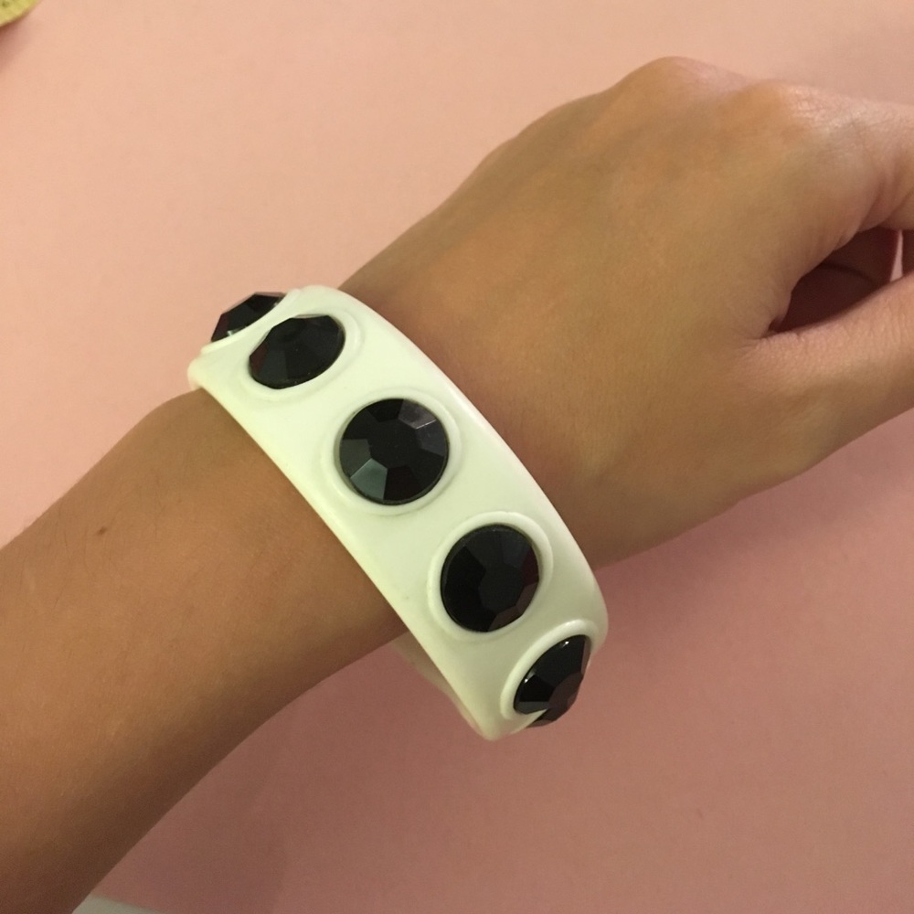 Black and white plastic bangle bracelet